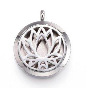 Aromatherapy Silver Lotus Flower, Cage Locket Pendant w Perfume Pads